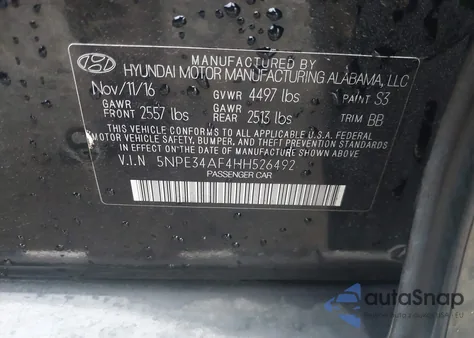 2017 Hyundai Sonata Limited from USA, damaged, VIN 5NPE34AF4HH526492
